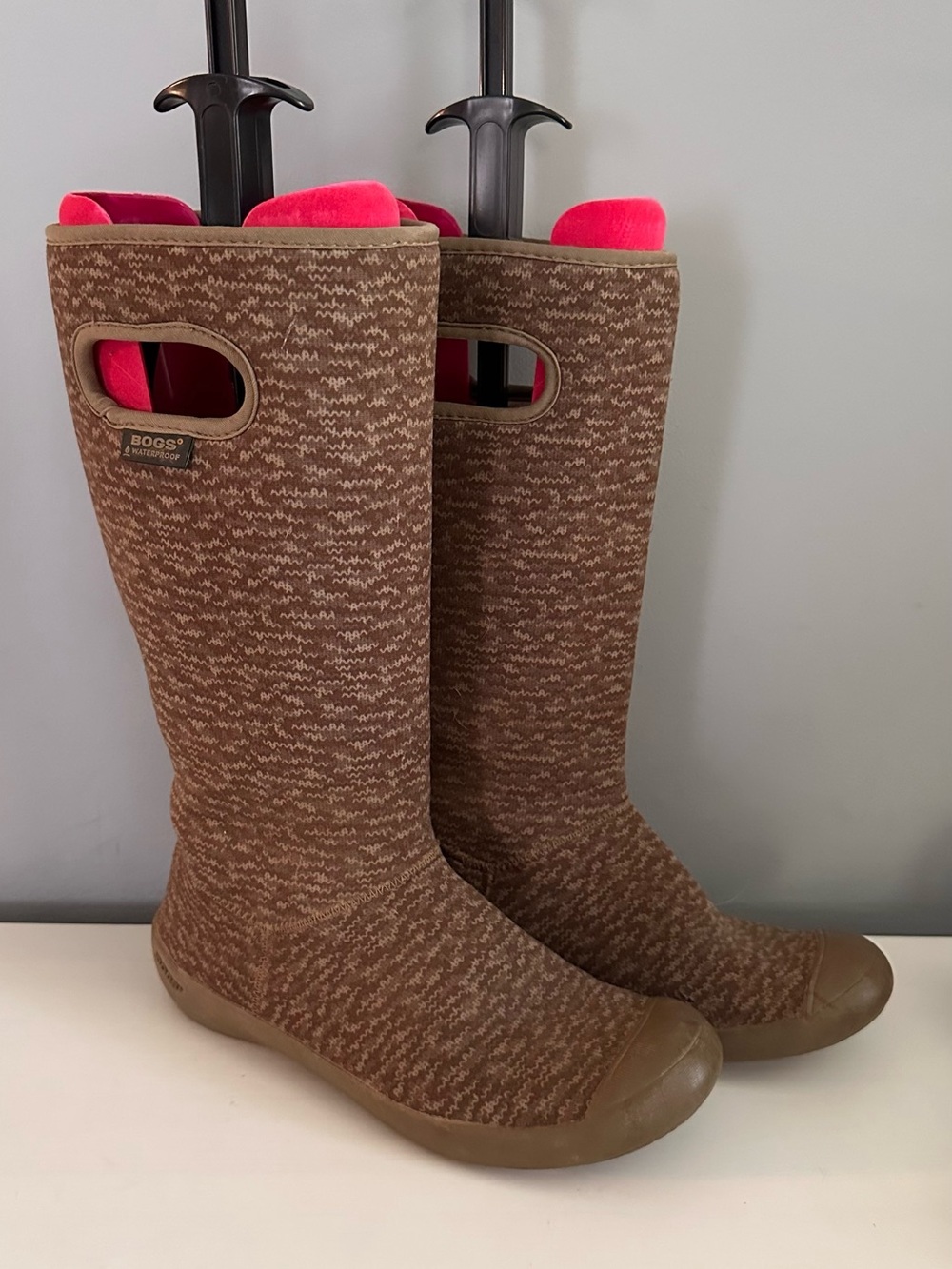 Bogs Summit Waterproof Boots Knit Size 7, Brown Taupe, Winter, Snow, Rain